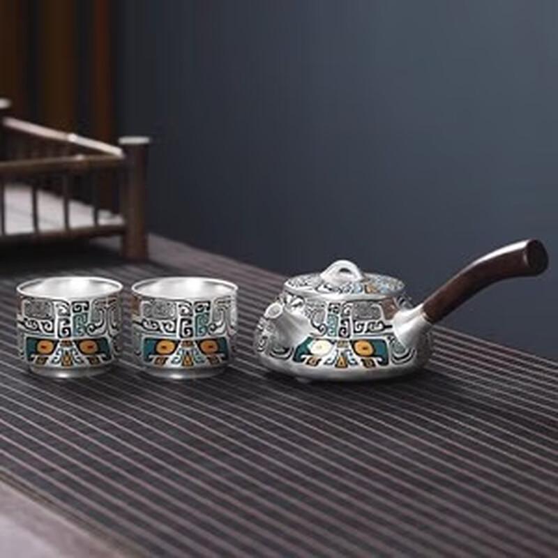 Chaxun Taotie Gilded Pottery Tea Set with Side Handle Pot