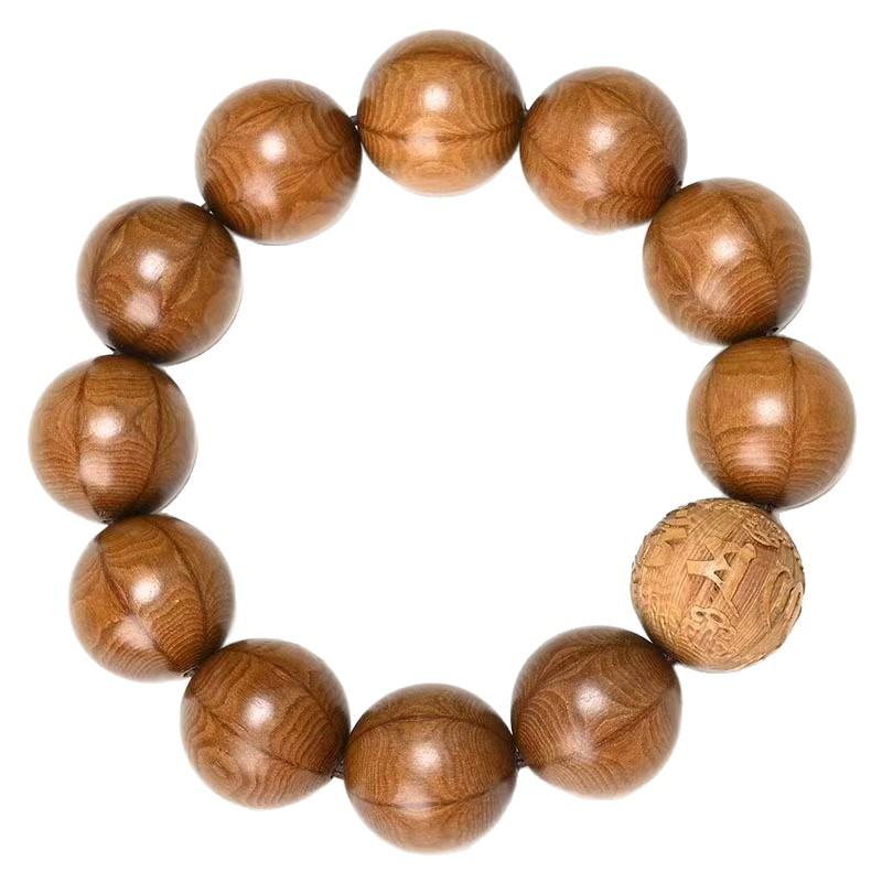 Wutaishan Six Paths Men's Wood Bracelet with Dragon Beard Vine and Prayer Beads, Ethnic Style