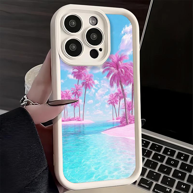 Pink Sunset Beach Dreamy Scenery Phone Case for iPhone 16 17 Air 16E 15 Pro Max 14 Plus 13 12 Mini Capa Soft Shell Silicone Fund