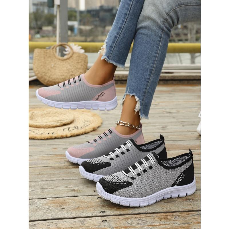 Women's Spring Breathable Knit Slip-On Lightweight Casual Shoes, Comfortable Fashionable Footwear, Available In Large Sizes.