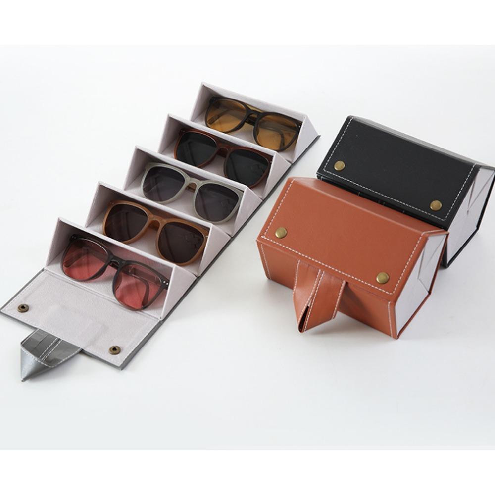 PU Leather Sunglasses Organizer Case Multiple Slots Foldable Design Travel Glasses Case 5 Slots Roll Up Design