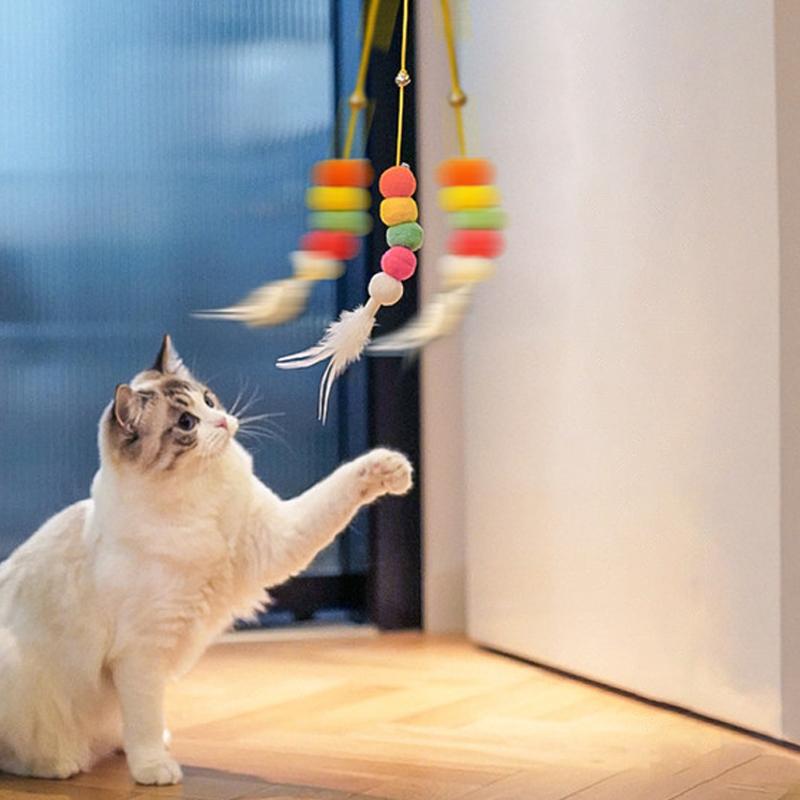 Interaktives Haustier Katze Spielzeug Lustiger Stab Kätzchen Selbst-hi Elastisches Seil Libellenform Feder Glocke Hängend Tür Necken Kätzchen Spielzeug