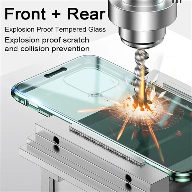 Doppelseitige magnetische Adsorption Metallstoßstange Glas Hülle für IPhone 11 13 14 15 Pro Max 12 XS XR X Plus IPhone11 Magnet Hülle