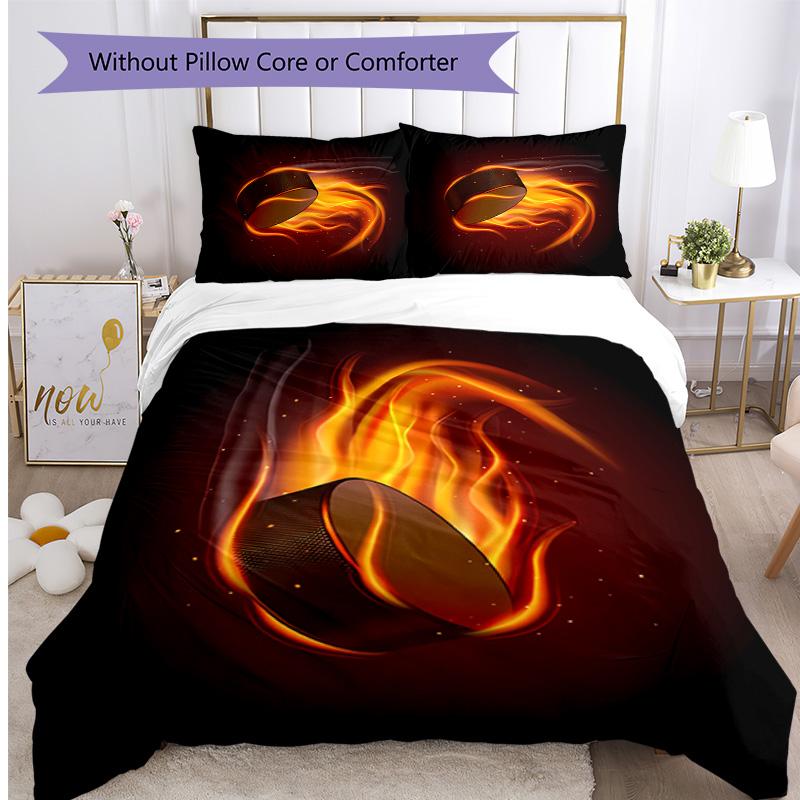 Set Lenzuola 3 Pezzi con Stampa Logo Hockey Copripiumino Federe Morbide Traspiranti Lavabile Decorazione Camera da Letto Regalo per la Casa