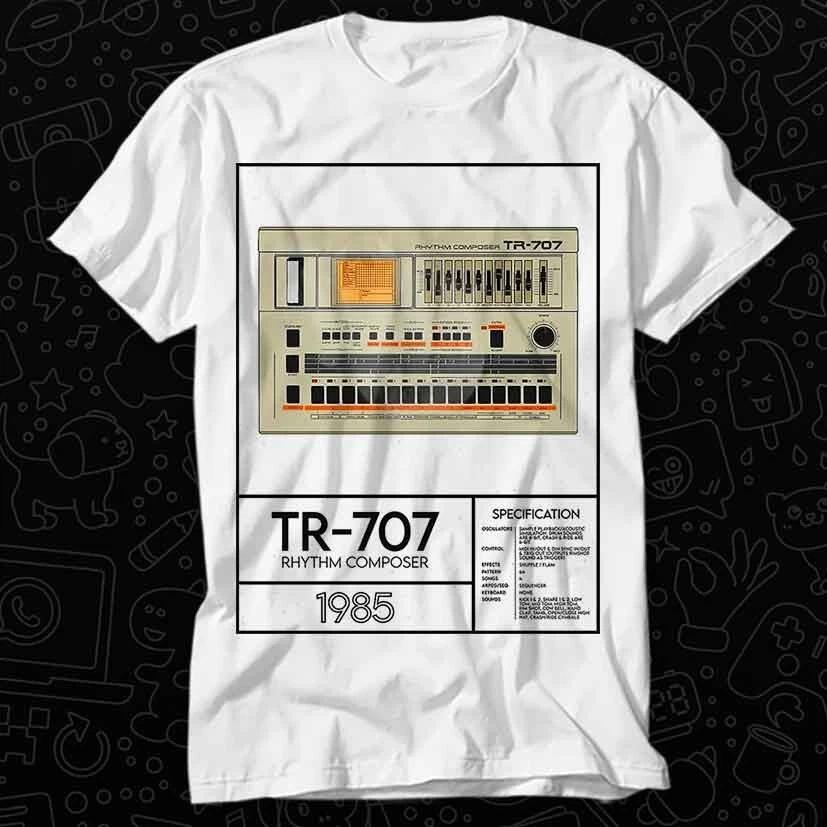 TR-707 Ritmo Kompozitorius 1985 Sintezatorius Būgnų Mašina Analoginis Retro Marškinėliai 348