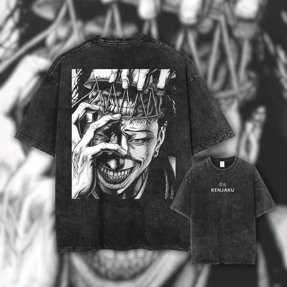 

Jujutsu Kaisen Kenjaku T Shirt Brain Graphic Men Back Print Acid Wash Streetwear Anime Retro Oversized Cotton Top Tee M