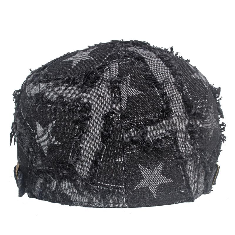Women Denim Berets Hats Newsboy Caps Cotton 56-61cm Four Seasons Distressed Raw Edges Star Pattern Fashion Hat