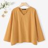 ZANZEA Women Loose Casual V-Neck Solid Color 3/4 Sleeve Cotton Blouse