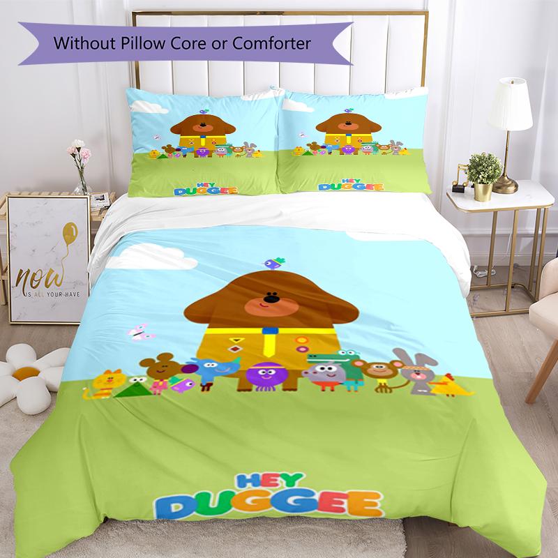 3pcs Hey Duggee Bedding Set Duvet Cover Closure Includes 1 Duvet Cover & 2 Pillowcases, Soft and Comfortable for All Seasons.