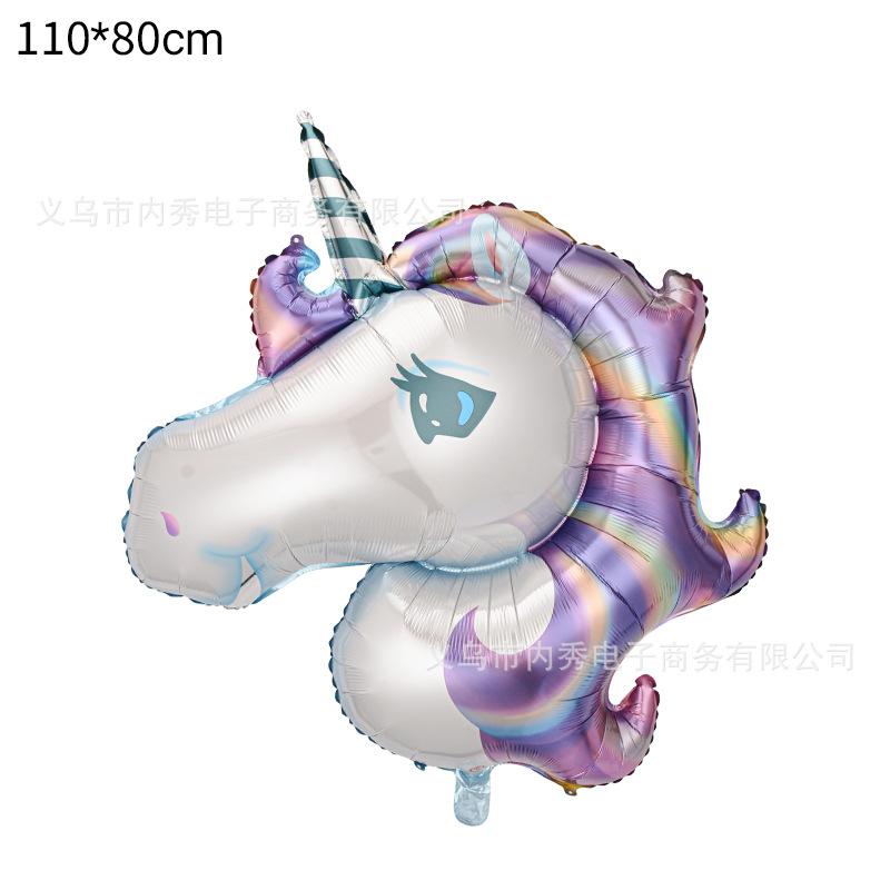 Large Unicorn Balloon Birthday Party Decorative Horse Head Balloon Closed Eyes One-Horned Horse Aluminum Film Balloon