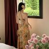French Oil Painting Printing Halter Neck Dress Women's First Love Long Dress Gentle and Beautiful Beach Dress Summer