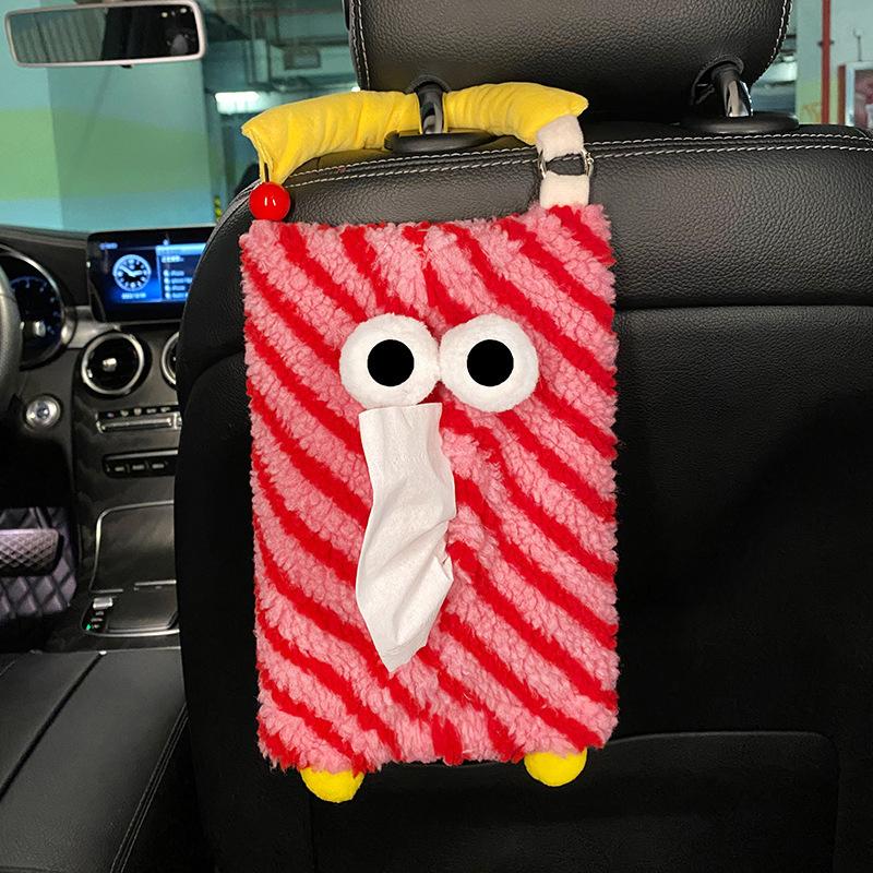 Funny Stripe Small Monster Car Tissue Case Storage Box Cartoon Paper Napkin Holder for Car Hanging Paper Tissue Bag Napkin Case