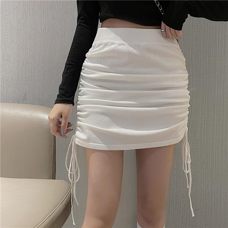 Fashion High Waist Drawstring Sexy Short Skirt Women Solid Slim Fit Casual Hip Wrap Skirt Loose A Line Elegant Vintage Office Ladies Skirts 25660
