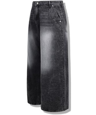 GUBIN Black Vintage Sea Wash Wide Denim Pants