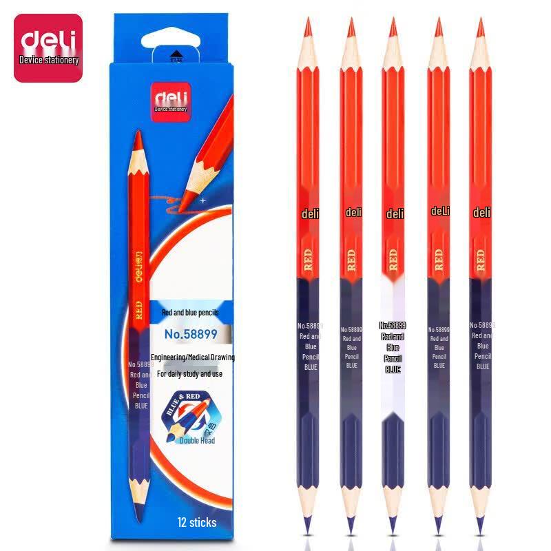 Deli Red & Blue Dual-Tip Marking Pencils