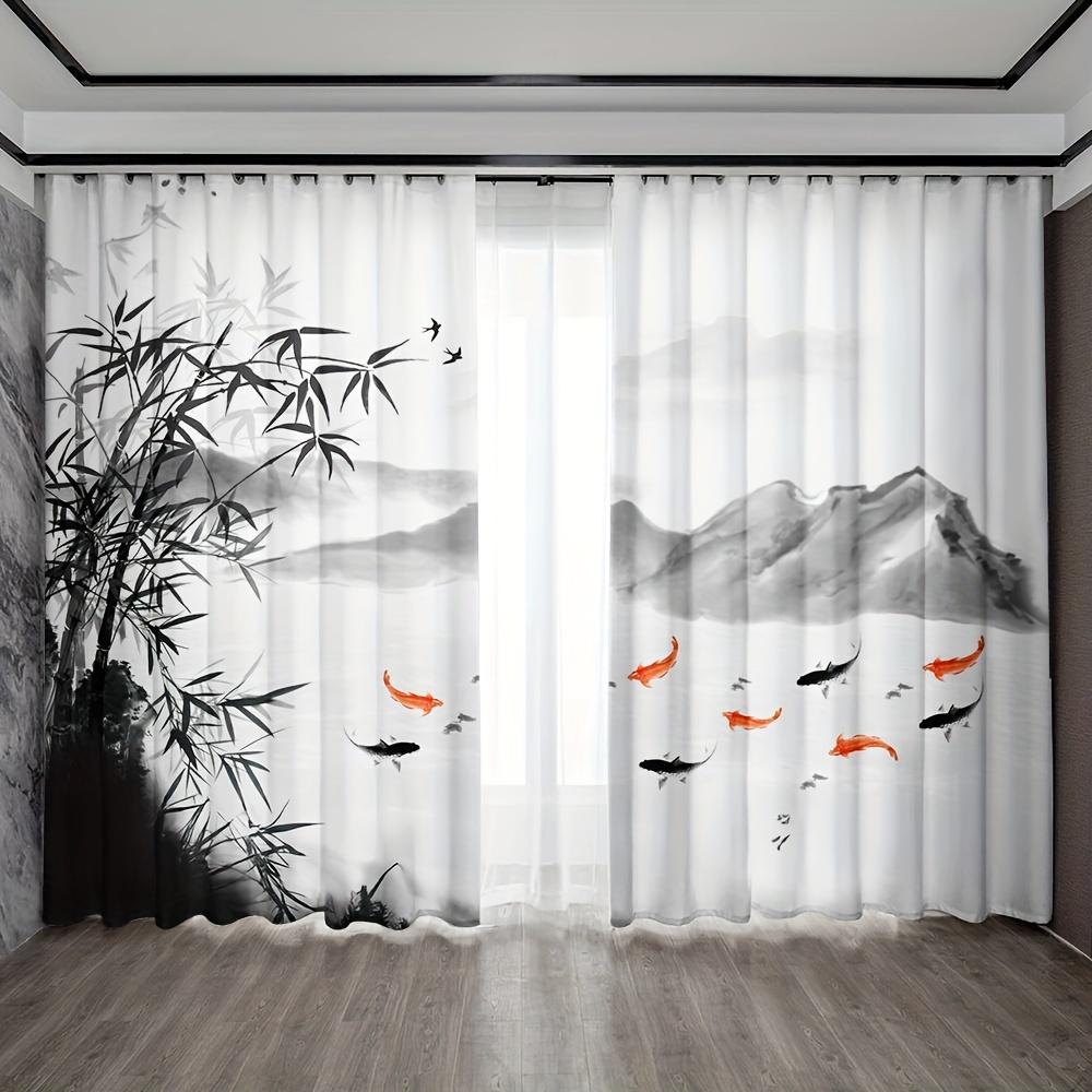 2pcs, Chinese Mountain lnk Painting Print Curtain,Rod Pocket Mount,Polyester Material For Living Room Bedroom Kitchen Free Ship