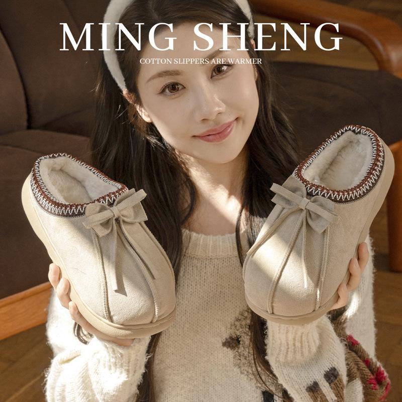 Cotton slippers autumn and winter 2025 new bow warm indoor leisure winter non-slip and wear-resistant cotton shoes