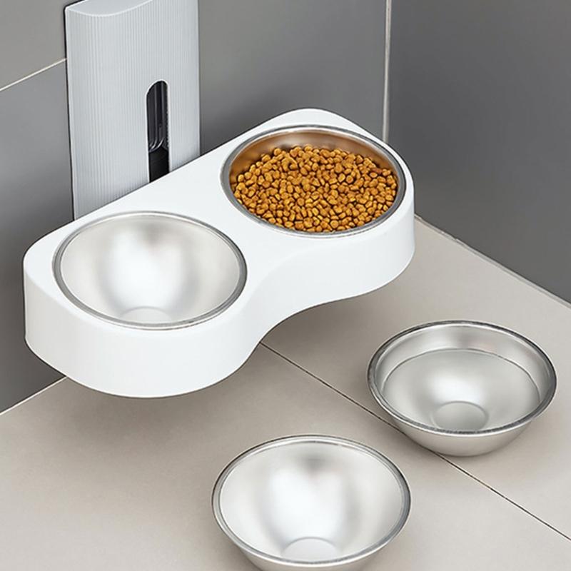 Cats Bowl Wall Mounted Dogs Eatting Bowl with Double Bowl Protect Neck Bowl X3UC