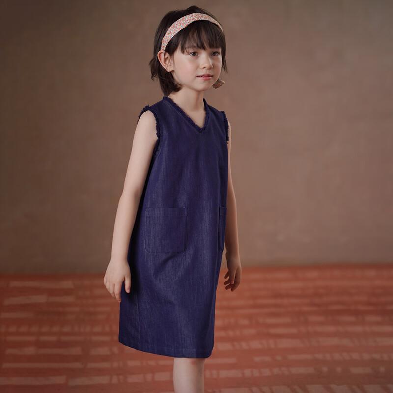Hacikis Girls' Summer Vintage Denim V-Neck A-Line Midi Dress