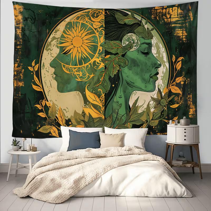 2D Boho Sun Moon Tapestry, Goddess Mandala Wall Decor Cloth for Home 47.2x31.5inch/120*80cm