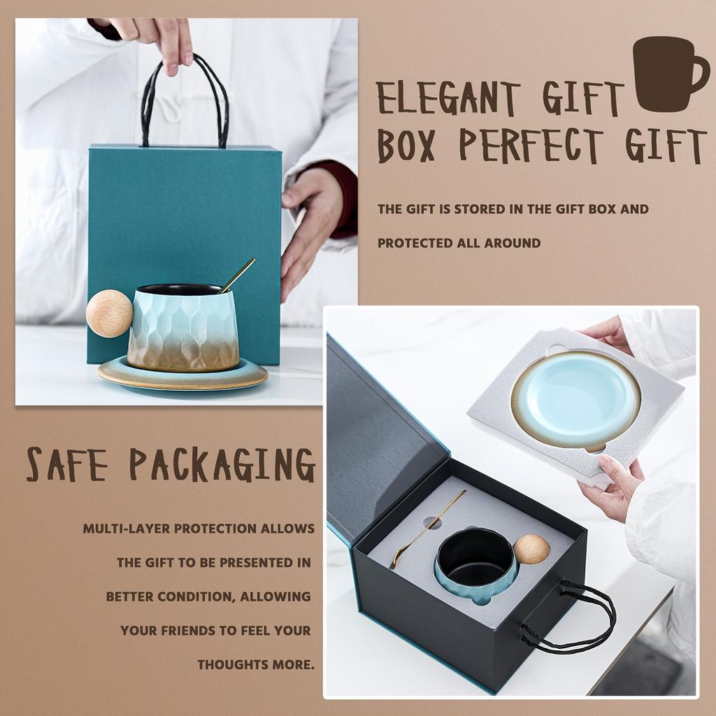 Elegantes Grün mit Farbverlauf Japanisches Keramik-Kaffeebecher-Set aus Ofenkeramik, Passende runde Tassen mit Holzgriffen, Wiederverwendbar, Maschinenwaschbar, Tee oder Kaffee,