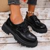British Style Platform Loafers Women  Plus Size Round Toe Single Shoes Woman Thick Bottom Pu Leather Oxfords  Mujer