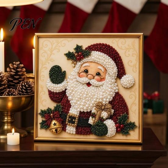 Full Drill Gem Art for Beginners DIY Christmas Faux Pearl Painting Kit with Frame, Santa Creative Gift Crafters Beads Craft Adults Beginner, Handmade
