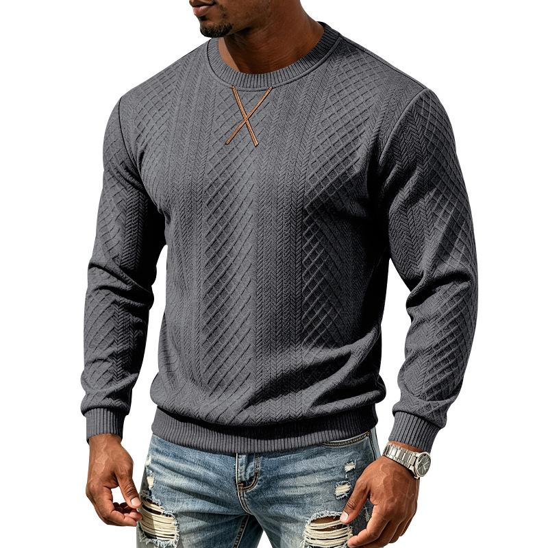 Men S Casual Jacquard Loose Fit Round Neck Long Sleeve Sweatshirt