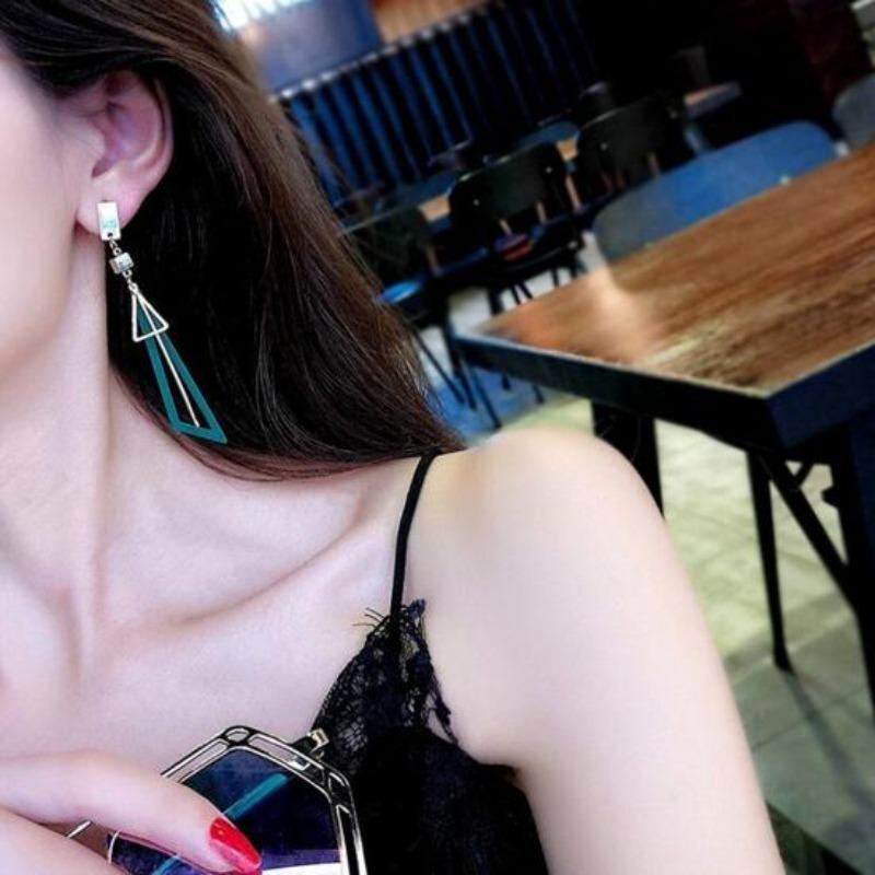 Women Geometric Long Triangles Drop Ear Studs Earrings Jewelry Gift
