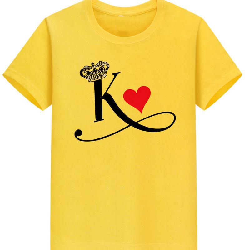 Polyester 100% New KING QUEEN Printed Short-sleeved Casual Couple T-shirt for Couples Women Clothing Graphic Aesthetic Summer
