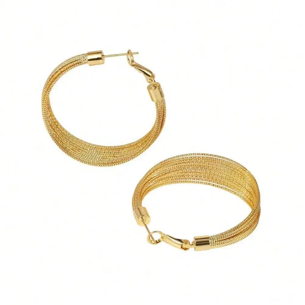 Women Wedding Jewelry Vintage Woven Texture Gold Hoop Earrings Old Money Chunky Statement Daily Wear Accessory