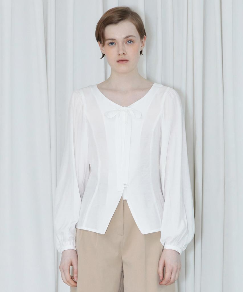 SINOON Ribbon Tie Blouse (White)