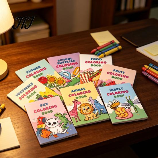 Ink Proof Paper Coloring Book 8PCS Children's Cartoon Book, Animals/Fruits/Vehicles/Fairy Tale Characters Theme, Thickened Ink-proof Creative Drawing