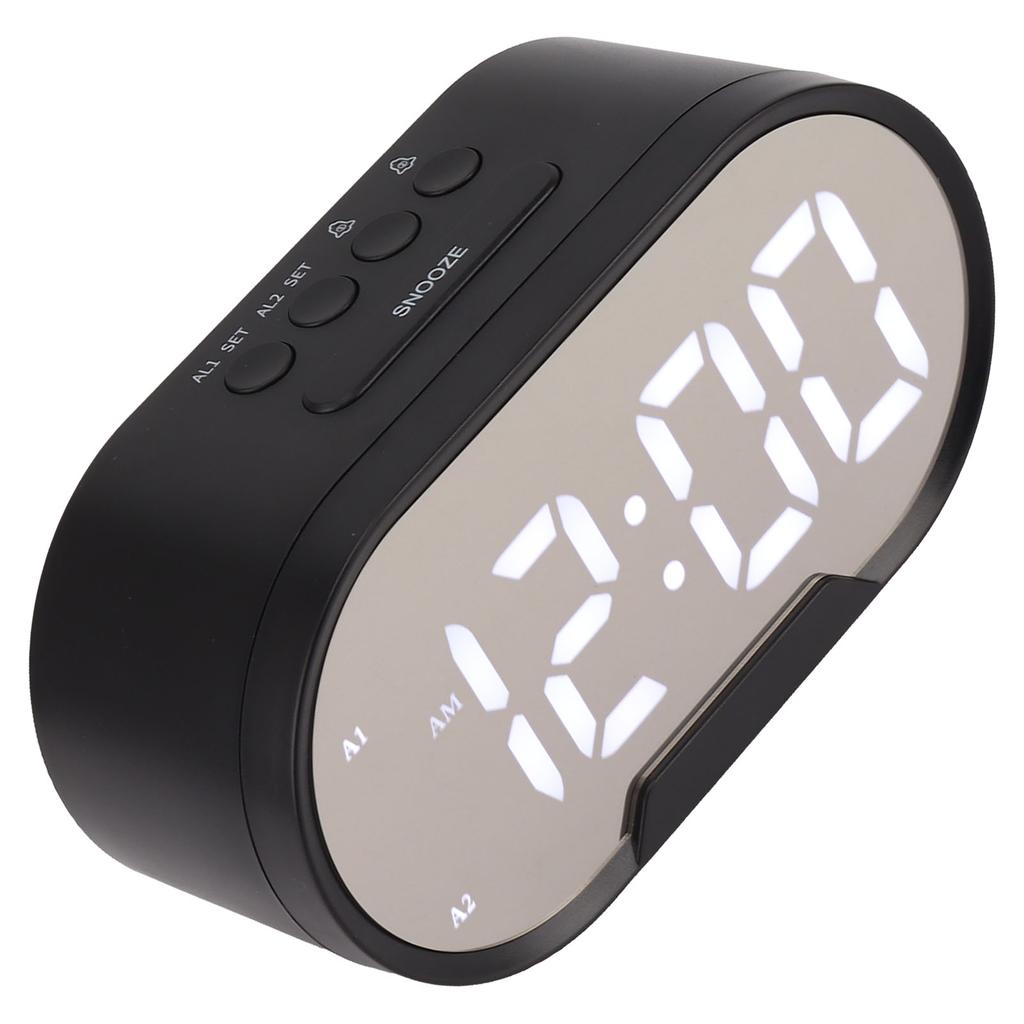 Digital Alarm Clock USB LED Display White Light Mirror Electronic Desktop Clock for Bedroom Living Room Office Black