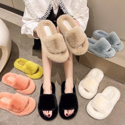 Plush Fluffy Fashion Slippers Women Wear Thick-soled Fluffy Dragging Red Shoes Spring and Autumn Fluffy Network 2025 Autumn and Winter New Models