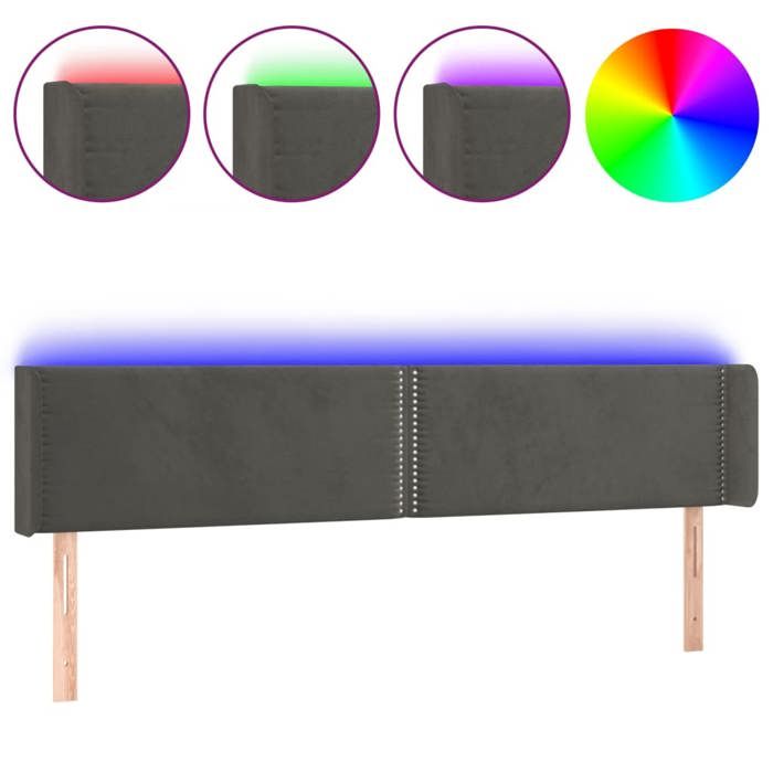 VidaXL Tête de Lit à LED Meuble de Chambre à Coucher Accessoire de Lit Double Tête de Cadre de Lit Intérieur Gris Foncé 3123157
