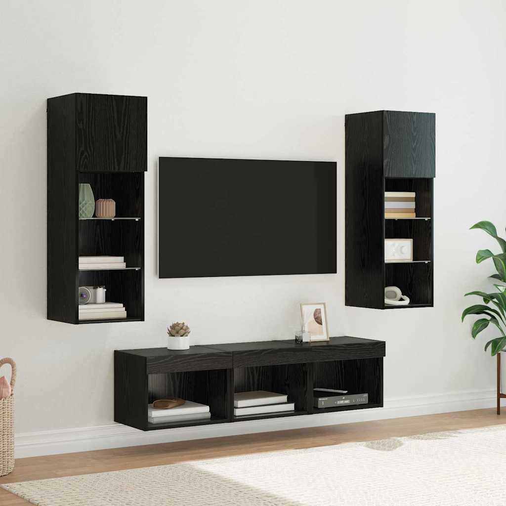 TV Wall Units 5 Pcs Black Oak Effect Wood Based Material