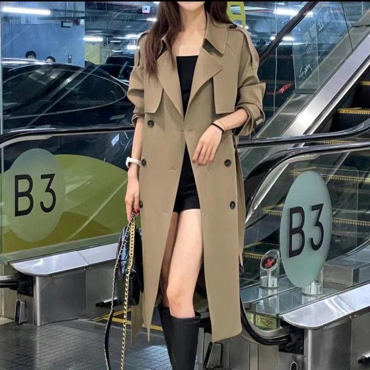 Herbst 2025 Petite Koreanischer Stil Mittellanger Schwarzer Trenchcoat - High-End Britische Lockere Oberbekleidung