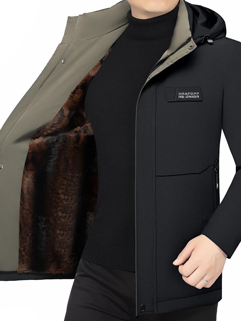 Trendy Men's Winter Hooded Cotton Jacket - Fashionable Business Casual Style, Plus Velvet Warmth for Middle-Aged Dads (2025)