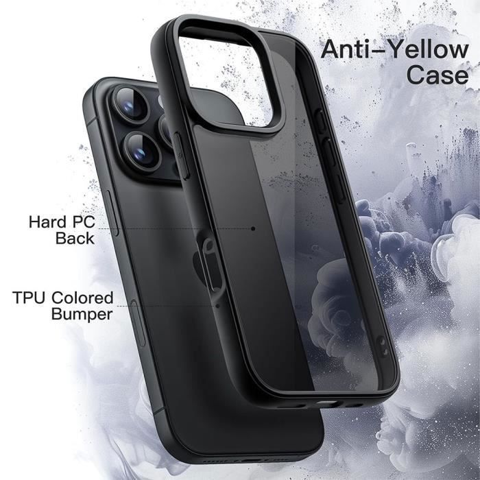 Coque de protection pour iPhone 16 Pro - BOOLING - Translucide - Silicone noir - Absorbe les chocs