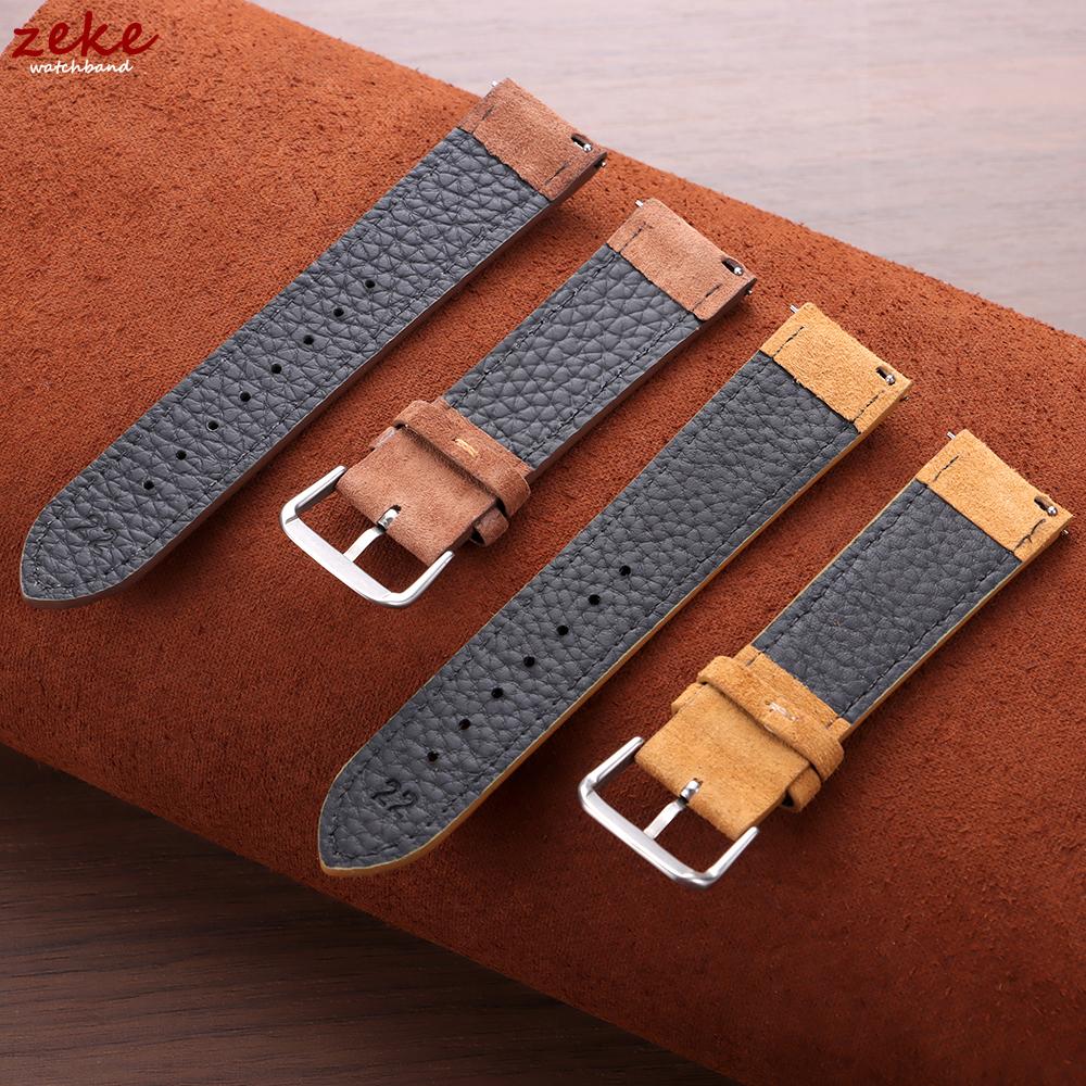 Vintage Suede Cowhide Watch Strap Leather WatchBand 18mm 19mm 20mm 22mm Quick Release Bracelet for Men Women Universal Wristband