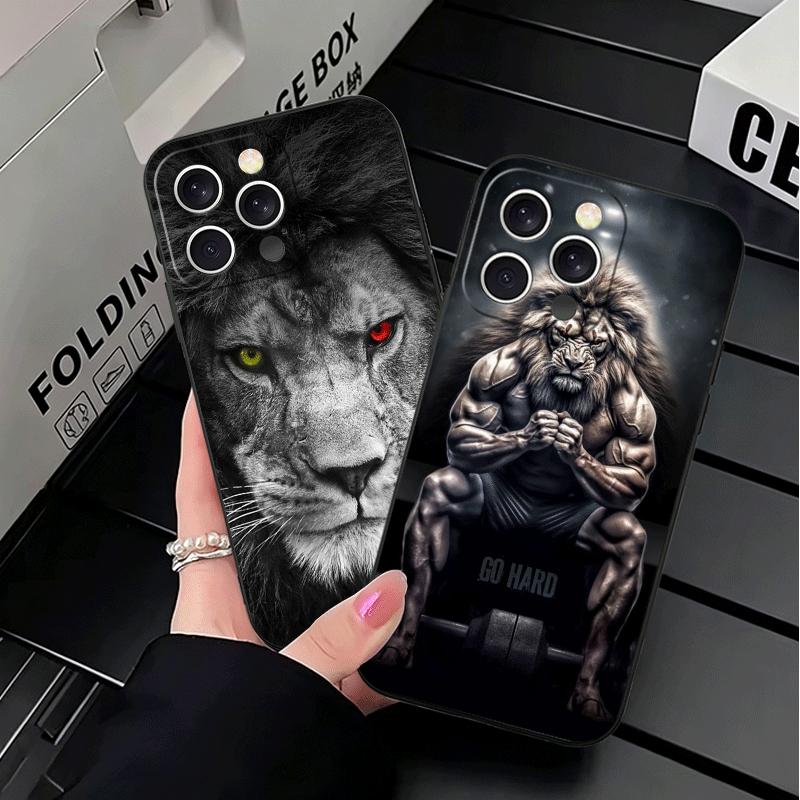 Löwe Männlich Mann König Weiche Handyhülle für iPhone 16 16E 17 Air 15 Pro Max 14 Plus 13 Mini 11 12 7 Schwarze Hülle Rückseite