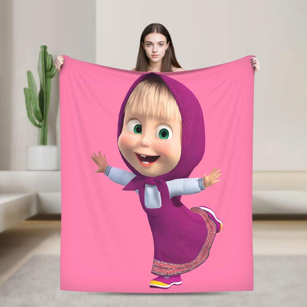 Warm BlanketKids Camping M-Mashas and B-Bears Throw Blanket Flannel Bedspread For Bedroom Graphic Sofa Bed Cover