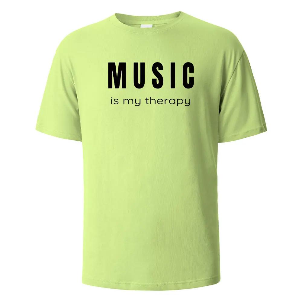 Musik är min terapi Tryck T-shirt Casual Kortärmade Toppar Sommar T-shirts För Män Kvinnor 100% Bomull O-hals Oversize Streetwear Topp