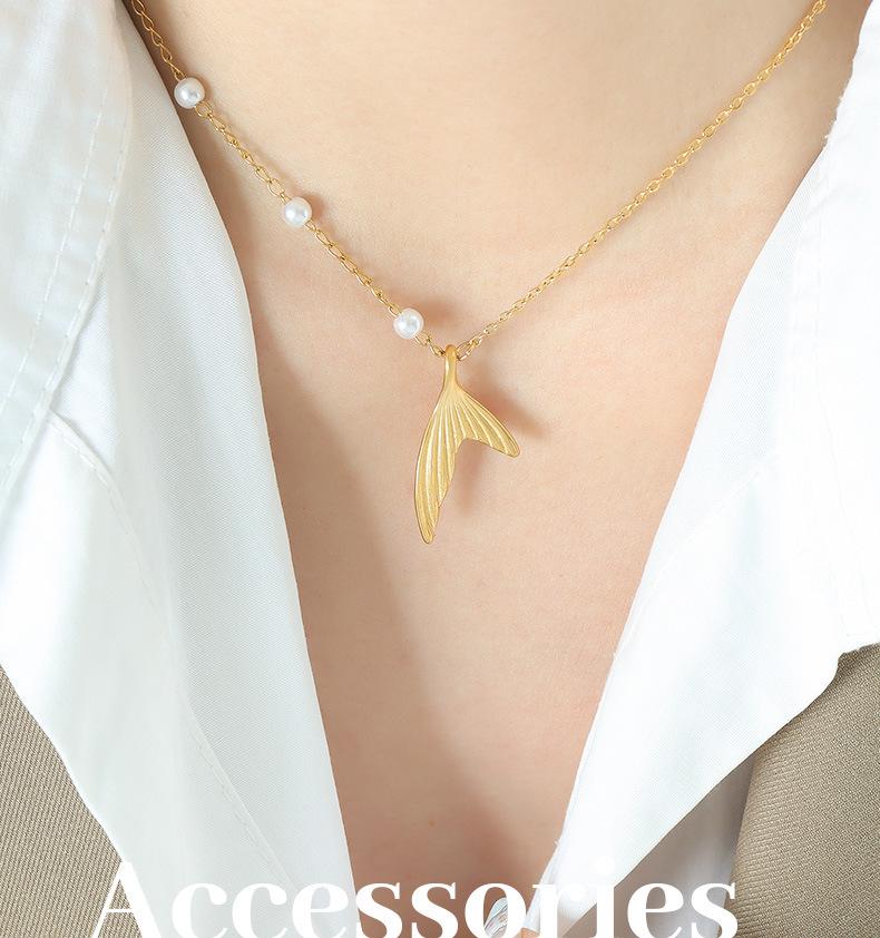 Mermaid Faux Pearl Necklace: Trendy Japanese-Korean Design In Gold-Plated Titanium Steel
