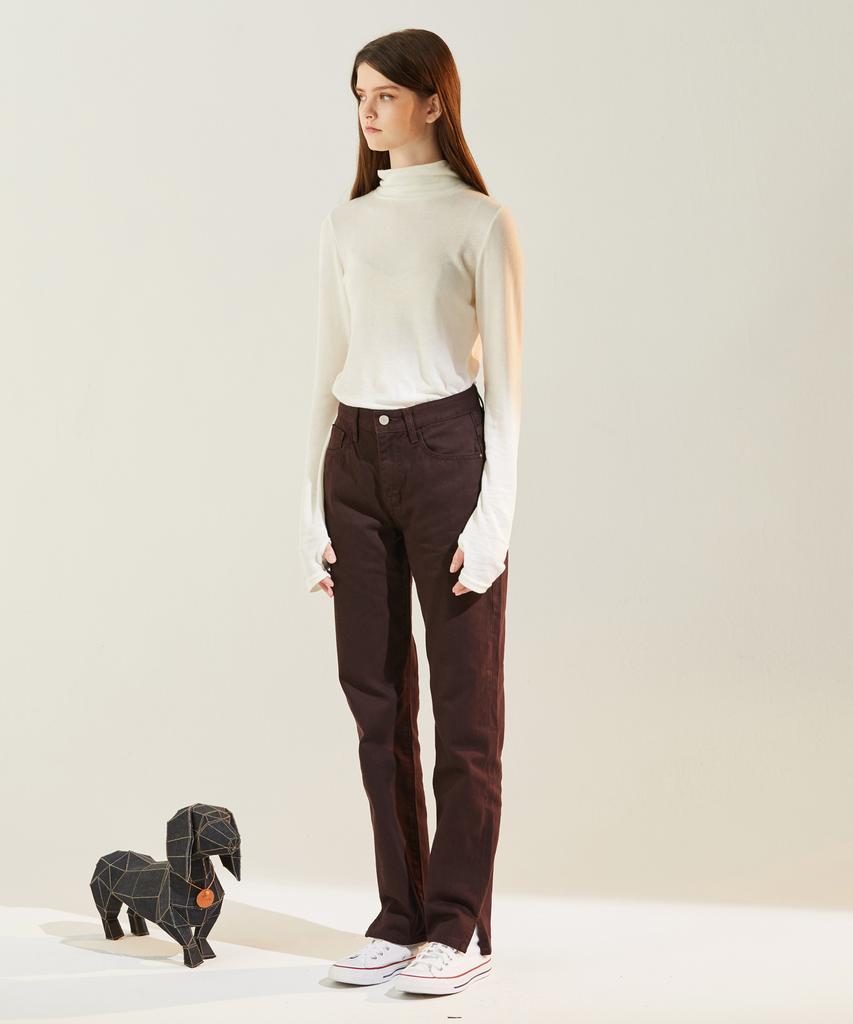 Rul And Y Slit Straight Collar Denim Pants Burgundy