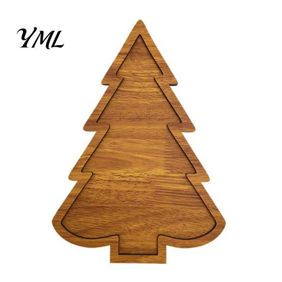 Decorative Nut And Fruit Tray Christmas Tree Elk Serving Tray, Durable Wood Partitioned Design Food Server Platter, Dinnerware for Charcuterie Snacks