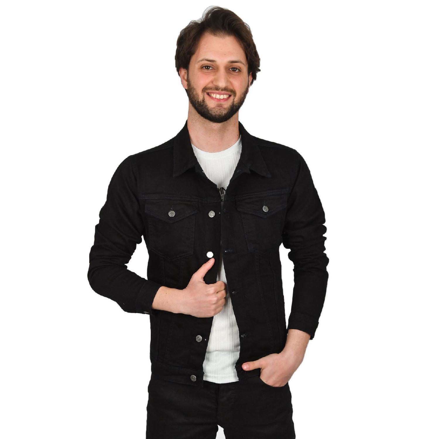 

Men s Black Slim Fit Lycra Metal Buttoned Denim Jacket Coat 2201005 S чёрный
