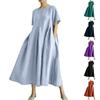 Modisches Lässiges Lockeres Damen-Kleid mit kurzen Ärmeln, mittellang, mit Taschen