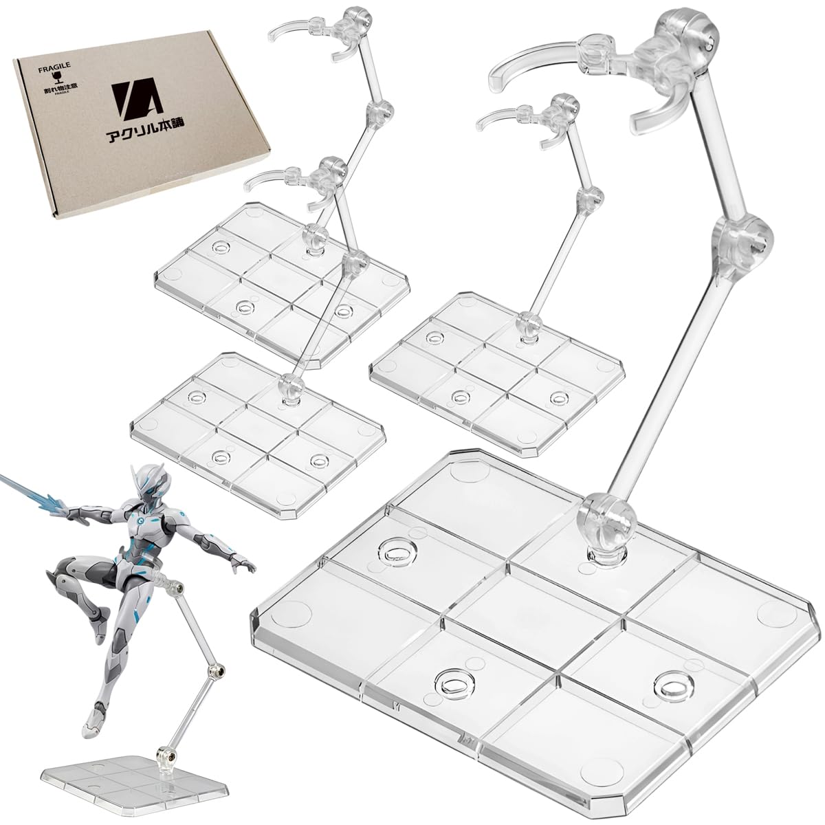 

Acrylic Honpo Action Base Figure Stand 3mm Shaft Plastic Model Display Stand C-Type Clip 1/144 HG RG Adjustable Angle